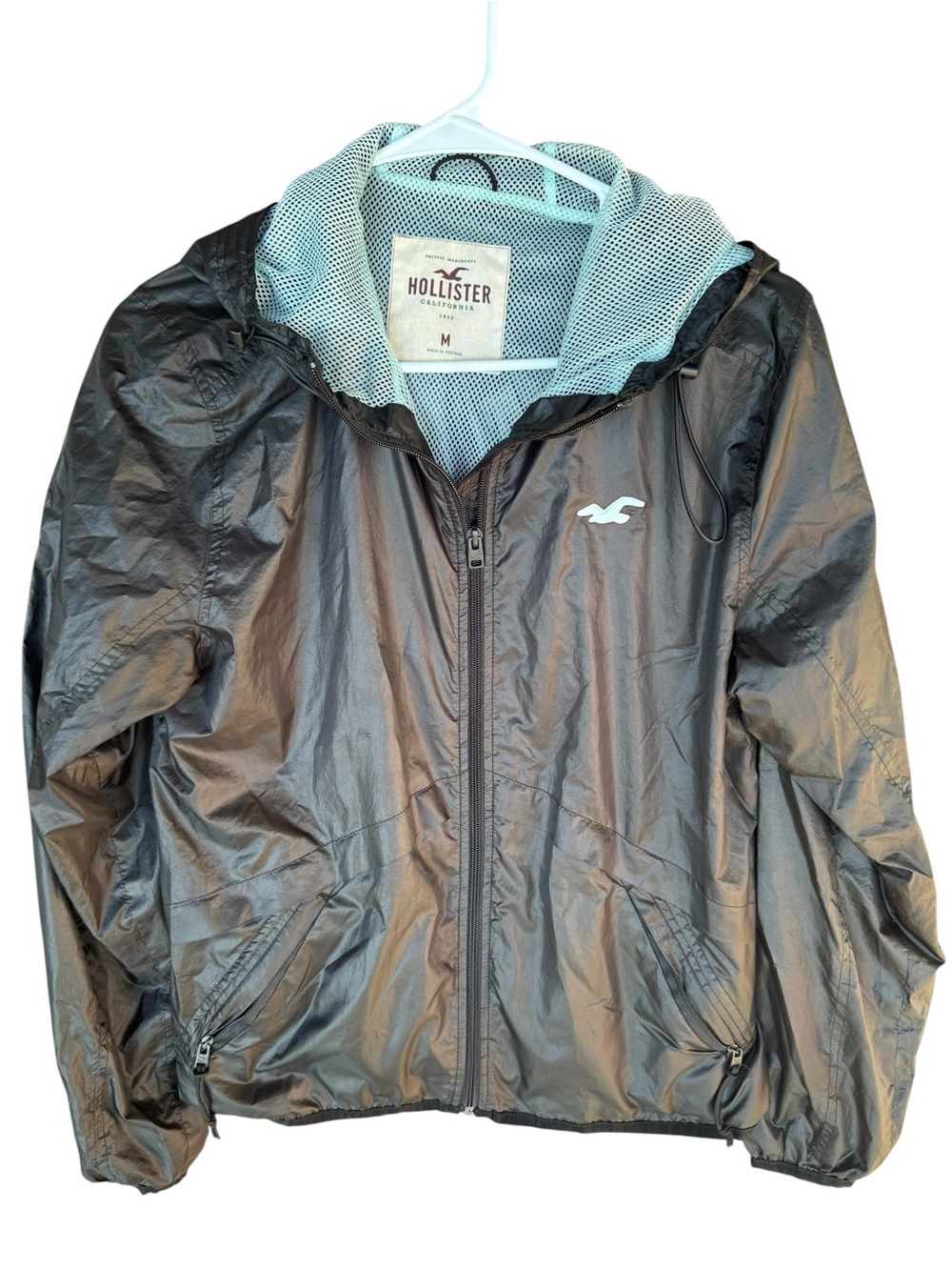 Hollister Y2K Black Windbreaker Jacket with Light Mint Lining